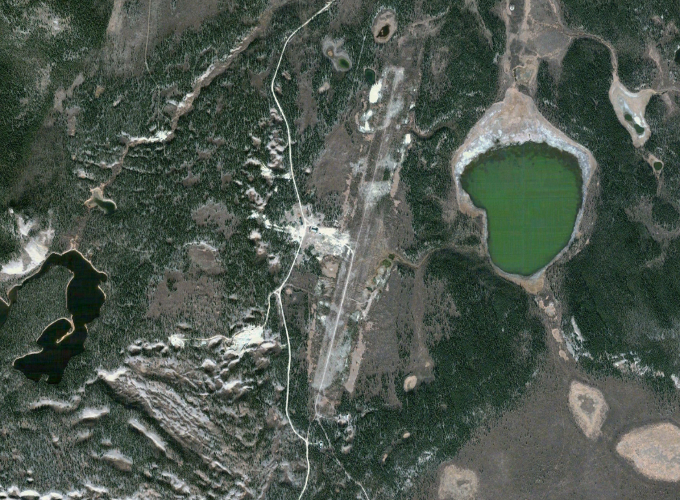 Aerial view of the the abandoned Aishihik air base