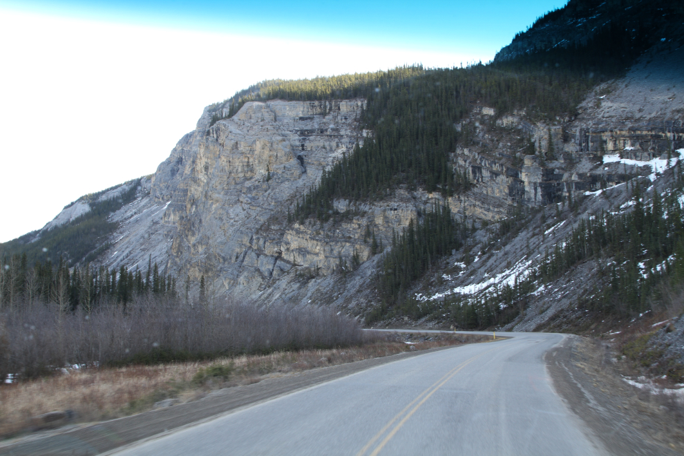 Dramatic cliffs along the Toad River at Km 660.3 of the Alaska Highway
