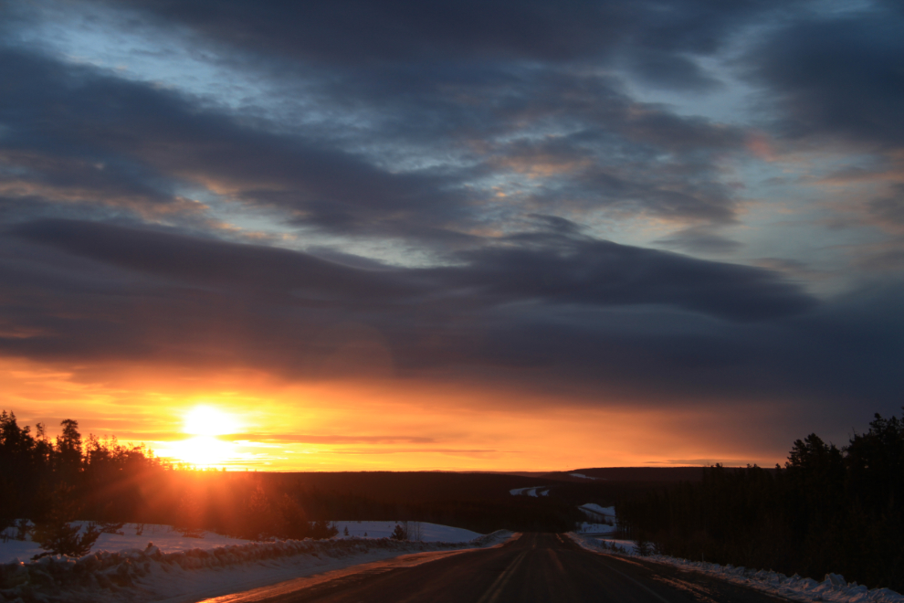 Winter dawn on the Alaska Highway, Yukon