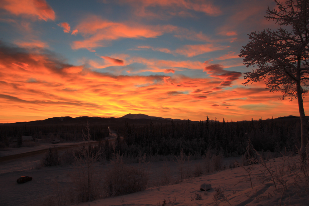Winter sunrise over the Alaska Highway at Whitehorse
