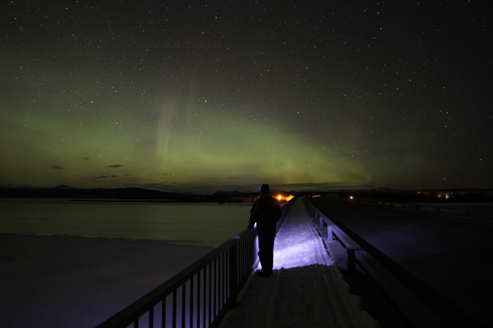 The aurora borealis at the Tagish Bridge, Yukon
