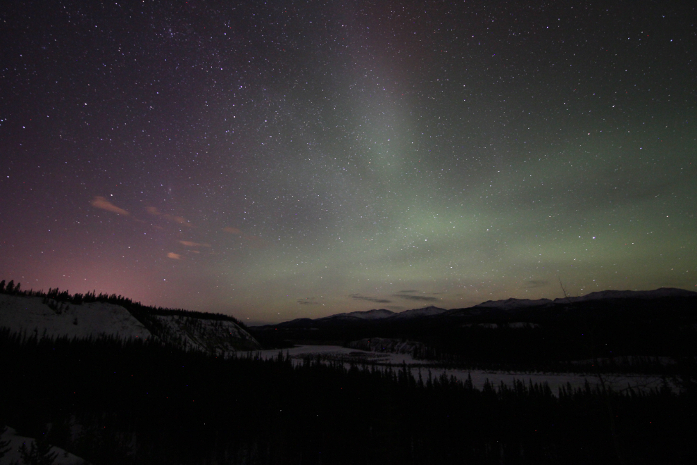 The Aurora Borealis over the Yukon River near Whitehorse, Yukon
