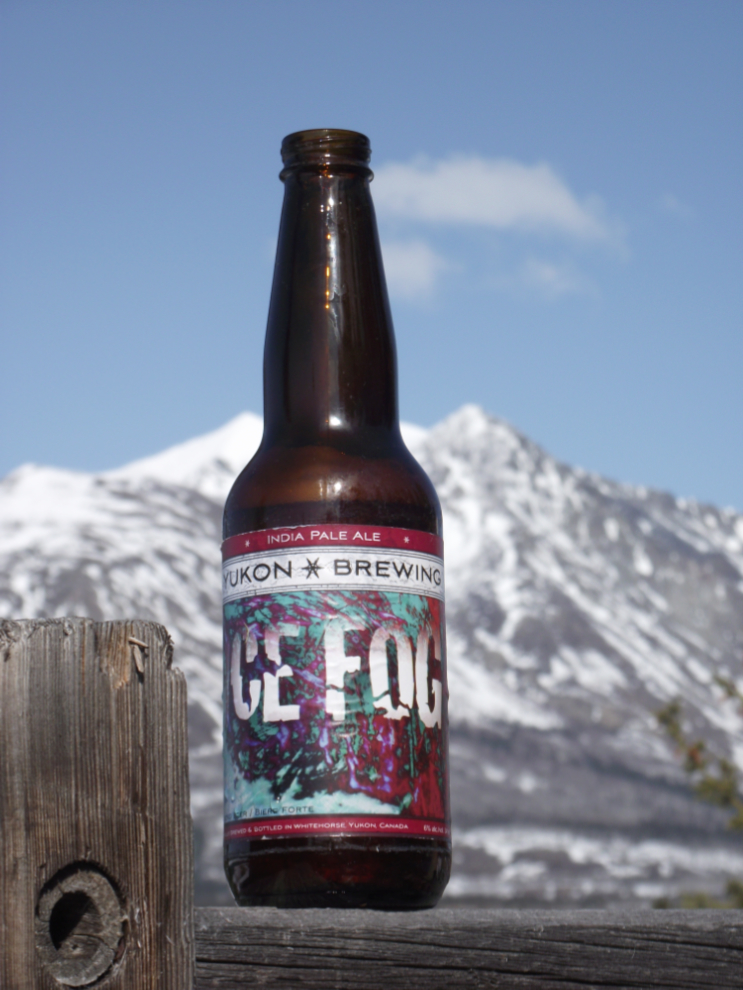 My reward for Spring snow clearing at my Carcross cabin - a fine Yukon beer aptly named Ice Fog