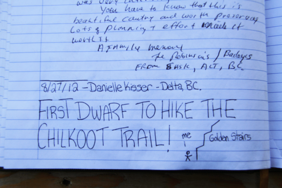 The trail book with hiker's notes and drawings, at Bennett, BC