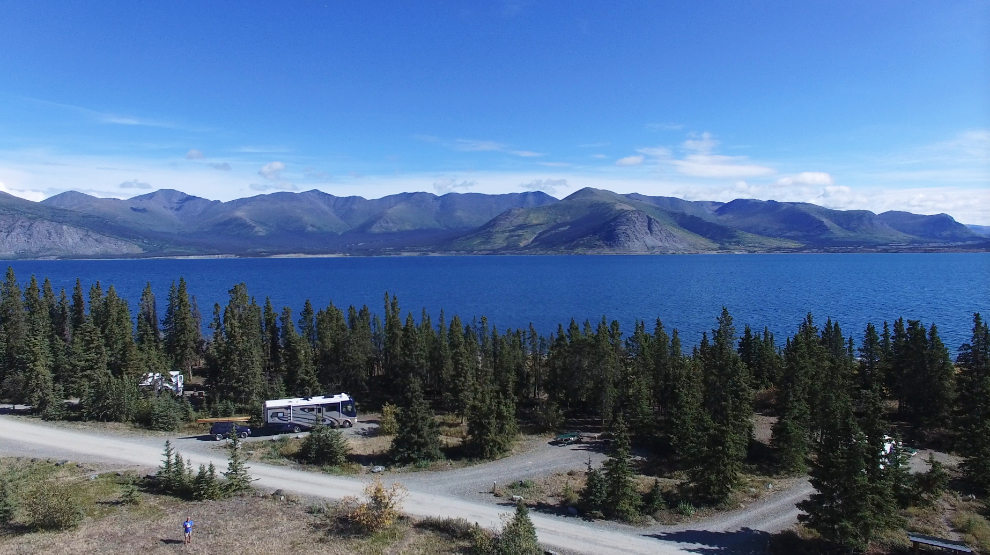 Aerial photo of Congdon Creek Campground, Yukon, from a drone