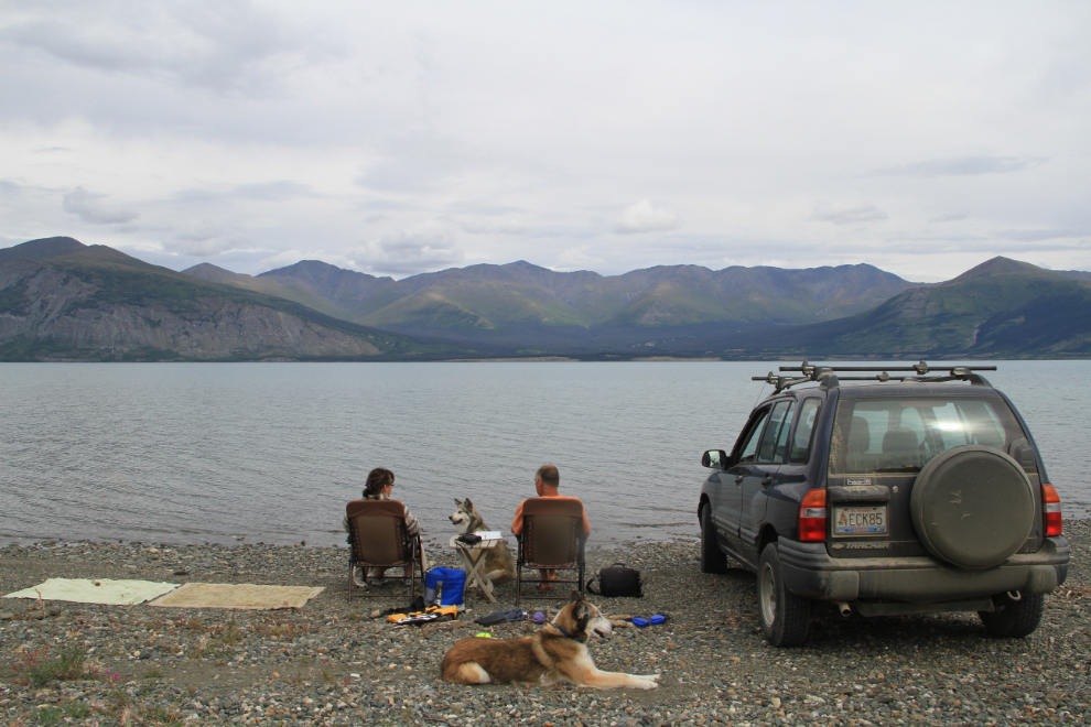 On the beach with our dogs - Kluane Lake, Yukon