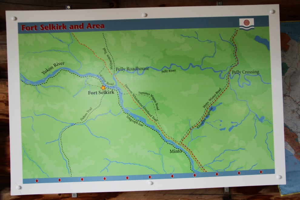 Map of the roads and trail in the area around Fort Selkirk, Yukon