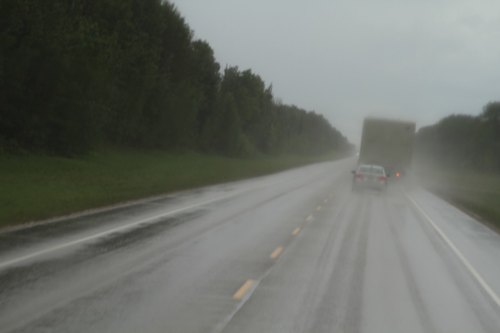 Heavy rain on Highway 40 south of Grande Prairie