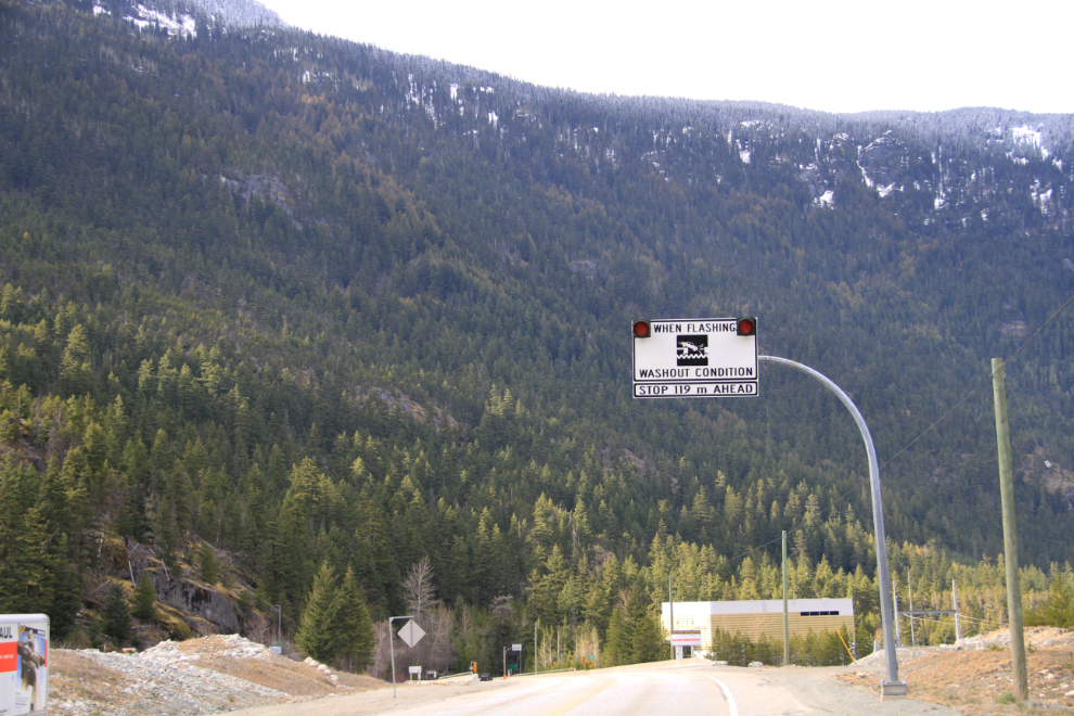 Washout warning sign at Rutherford Creek, BC