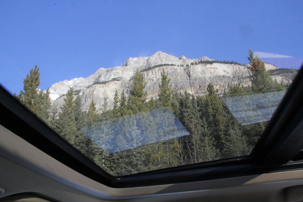 Peaks along the Icefields Parkway, seen through my sunroof