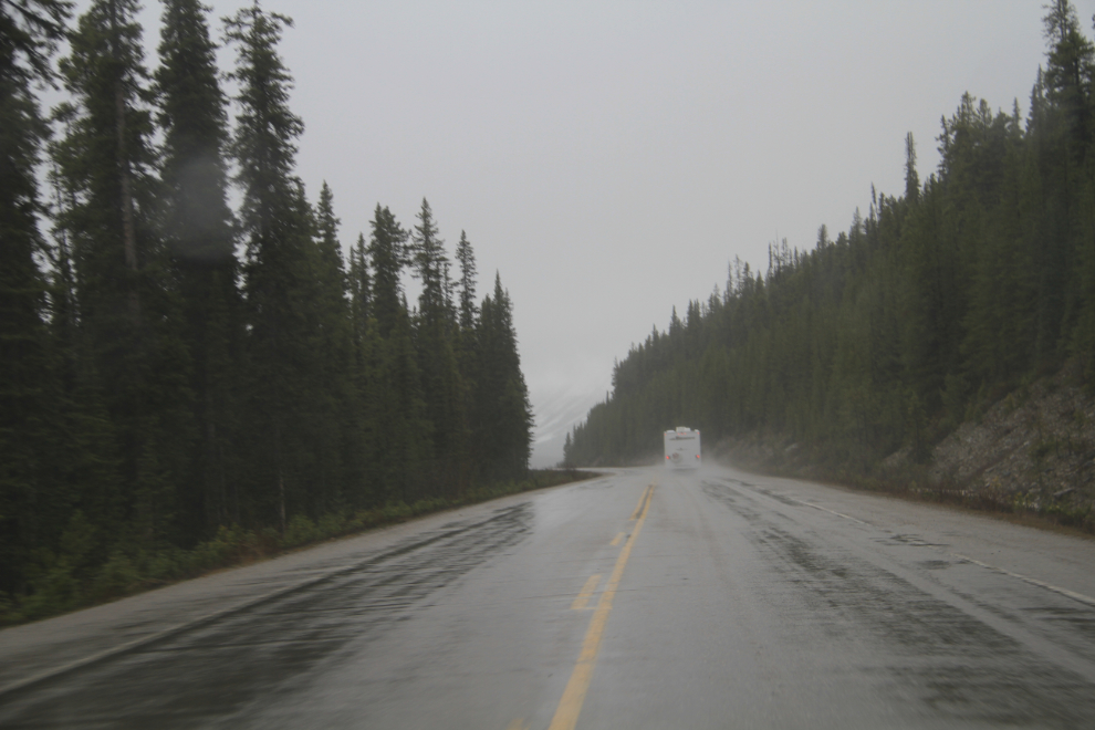 Driving the Icefields Parkway in heavy rain