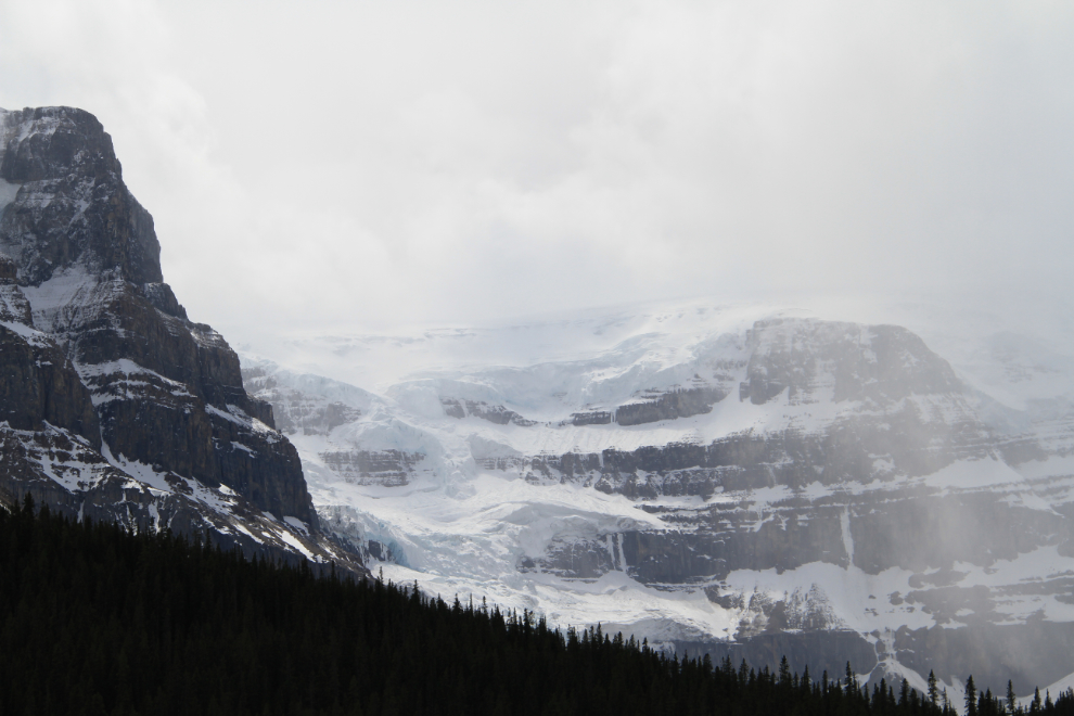 Hanging glaciers along the Icefields Parkway