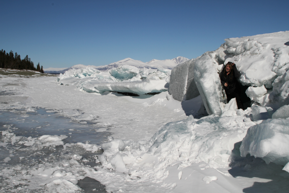 Ice cave in a pressure ridge on Kluane Lake, Yukon