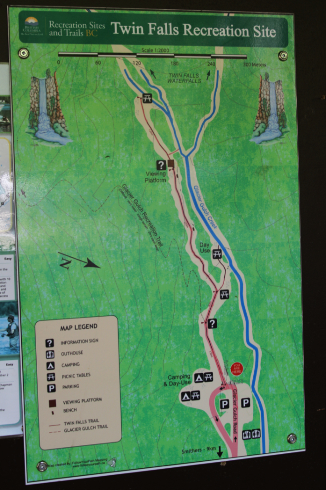 Map of the Twin Falls Recreation Site at Smithers