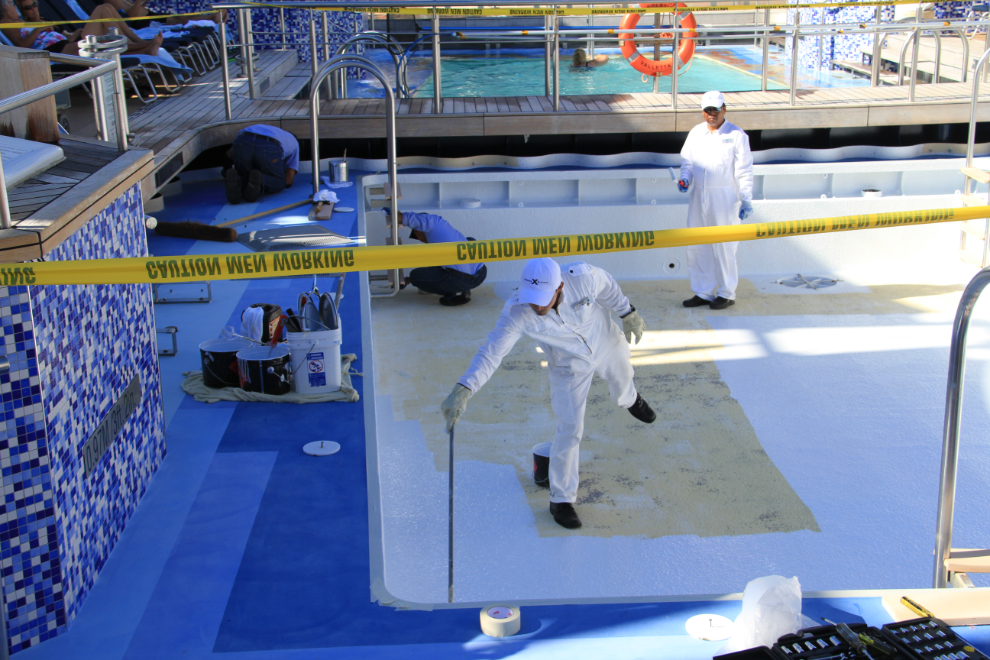 Rebuilding a swimming pool on the cruise ship Celebrity Solstice