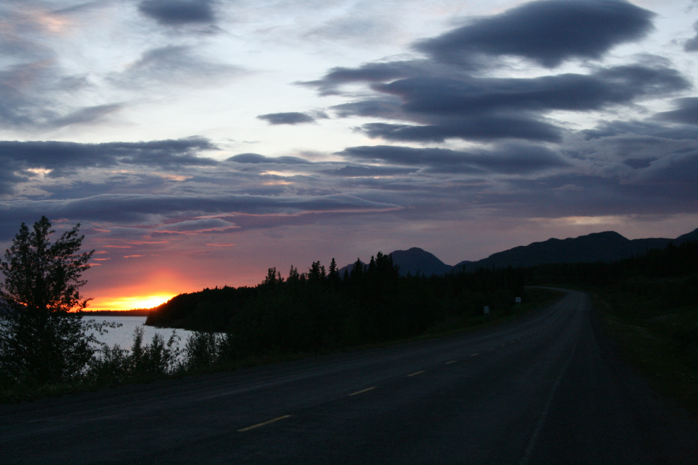 A brilliant sunset over Teslin Lake at 11:15 pm
