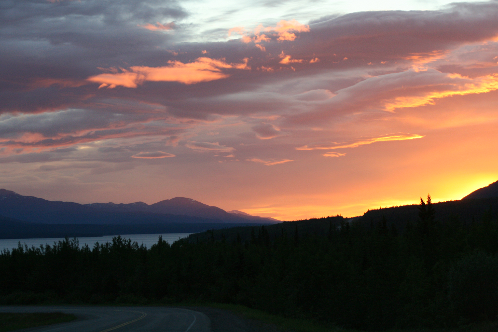 A brilliant sunset over Teslin Lake at 11:22 pm