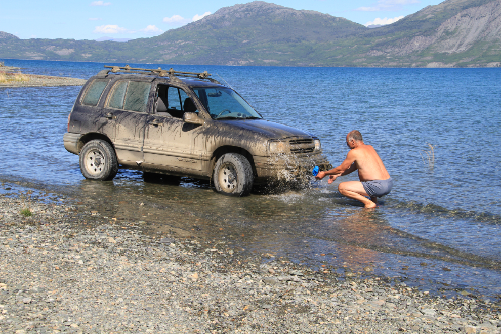 Washing my car in Kluane Lake, Yukon