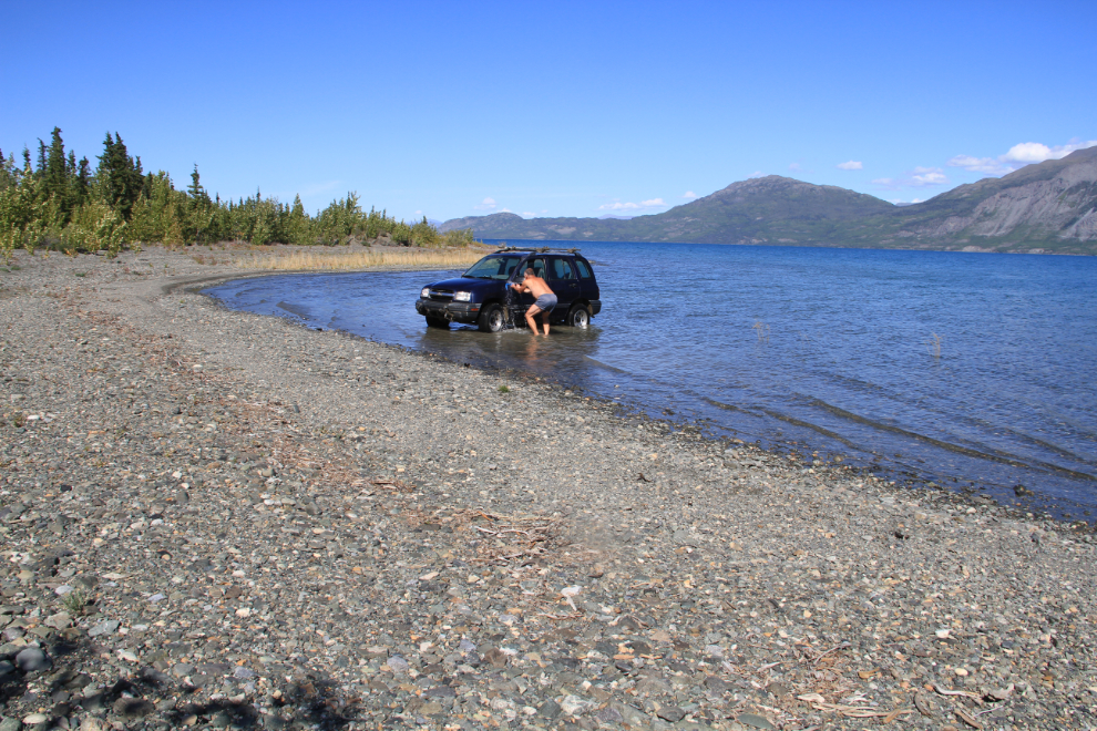 Washing my car in Kluane Lake, Yukon