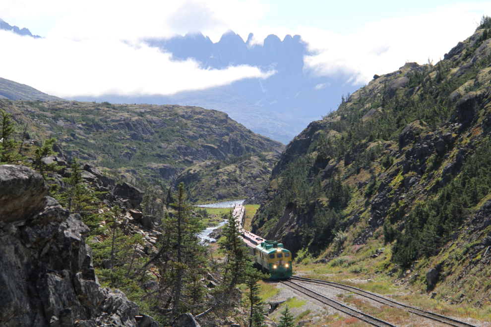 A WP&YR train arrives at the White Pass summit