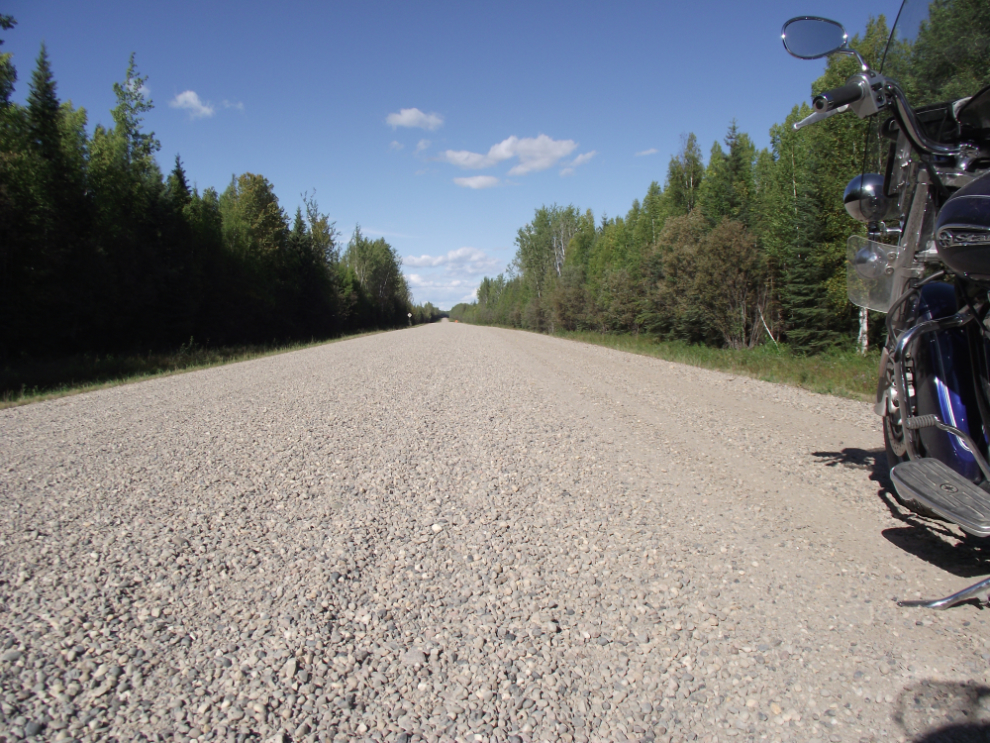 Soft, loose gravel on the Liard Highway