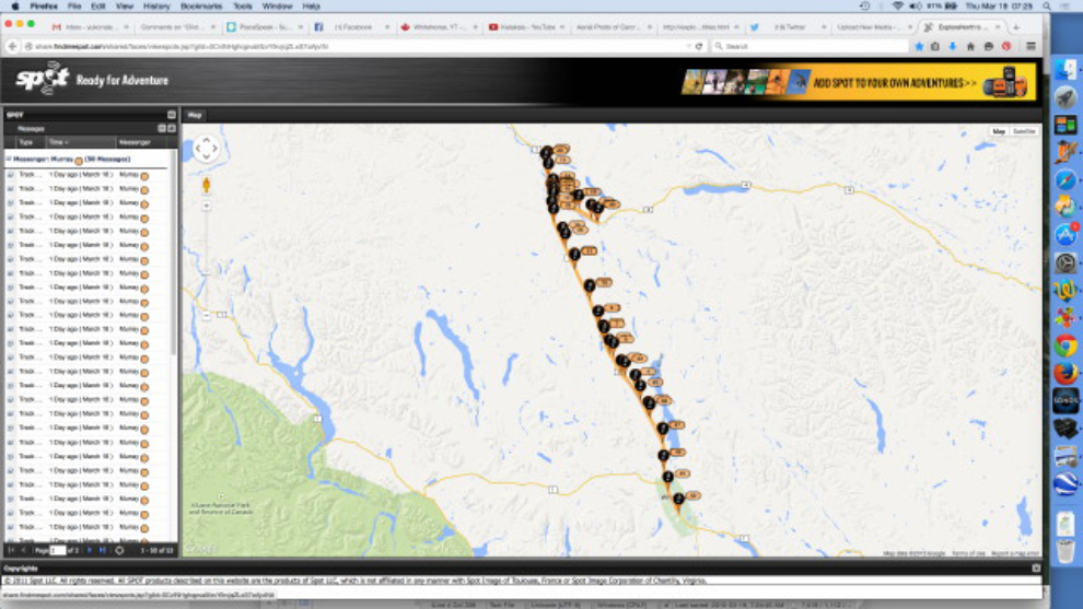 My SPOT trip track through the Yukon