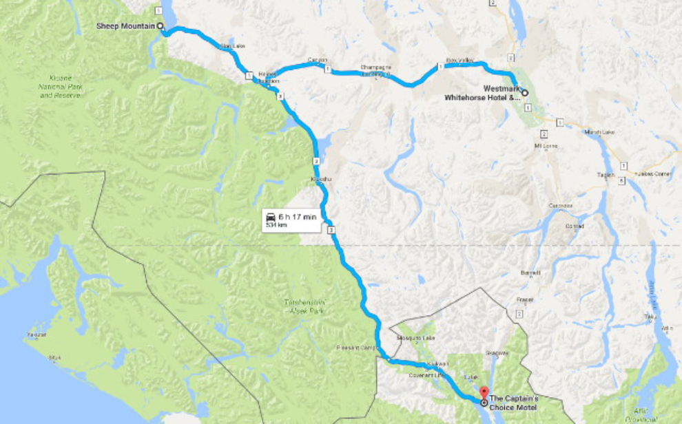 Map, Haines to Whitehorse