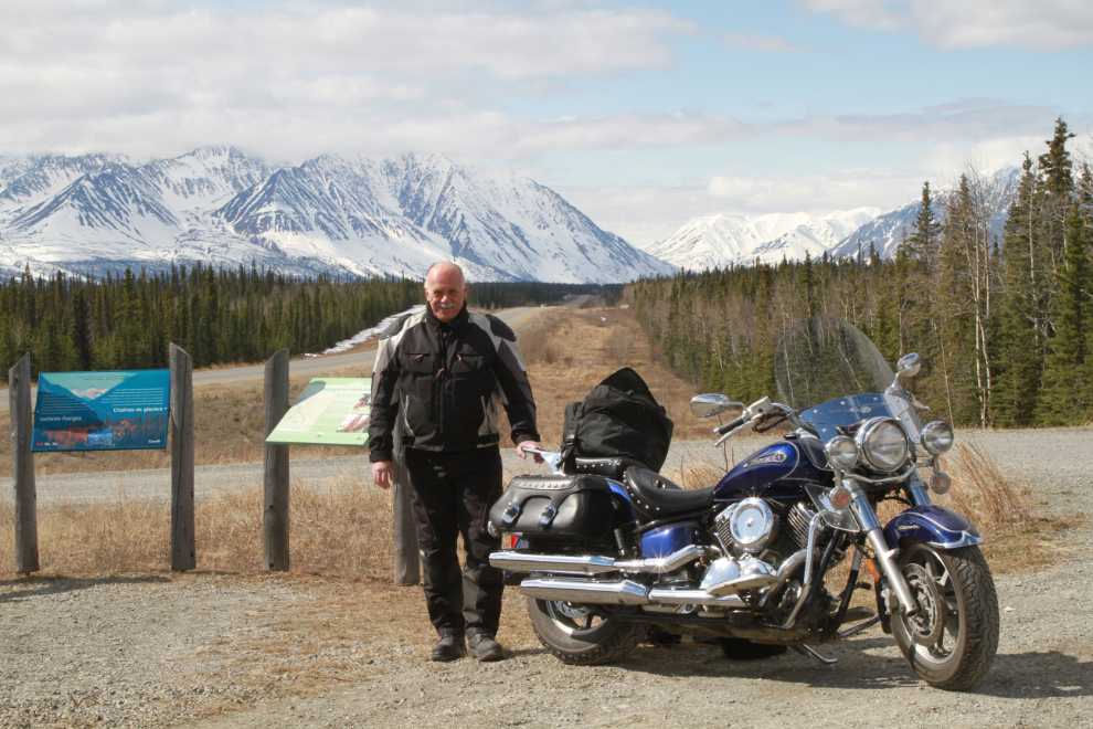 Murray Lundberg with his V-Star motorcycle at the Kluane Range Rest Area