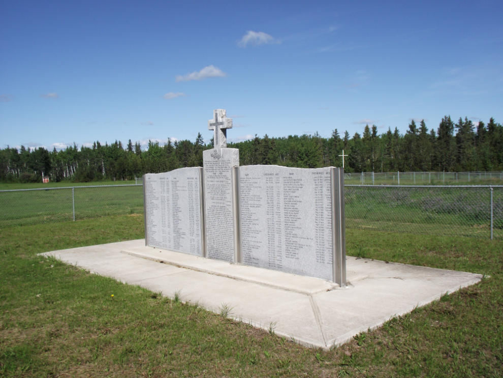 A memorial at the approximate location of a cemetery that was used by the Fort Providence residential school from 1868 until 1929.