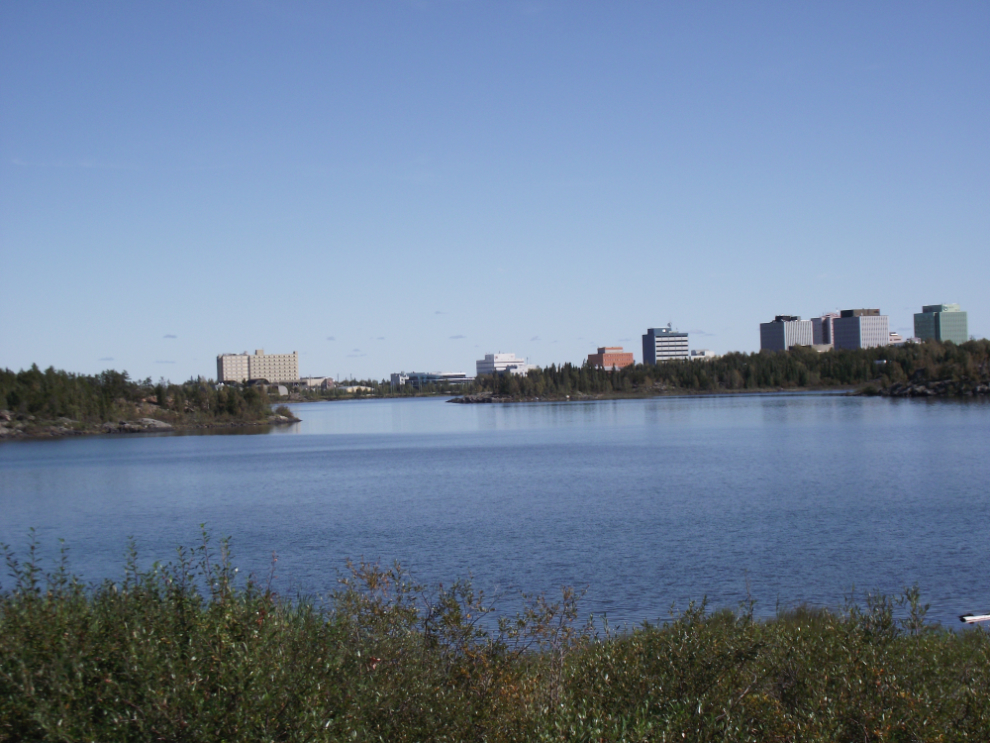 The view across Frame Lake to downtown Yellowknife