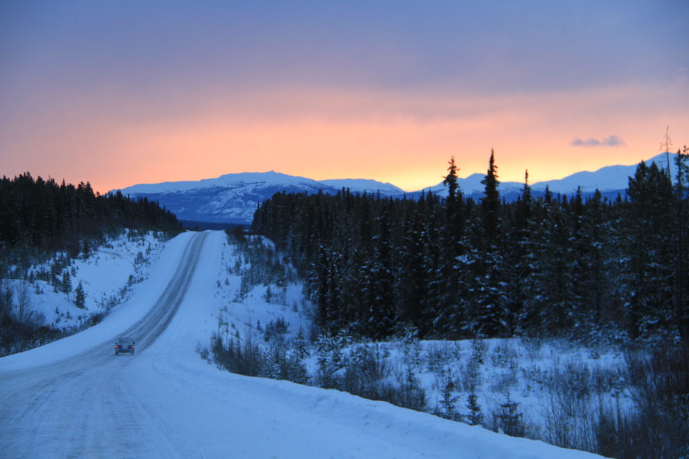 Winter sunrise on the Alaska Highway