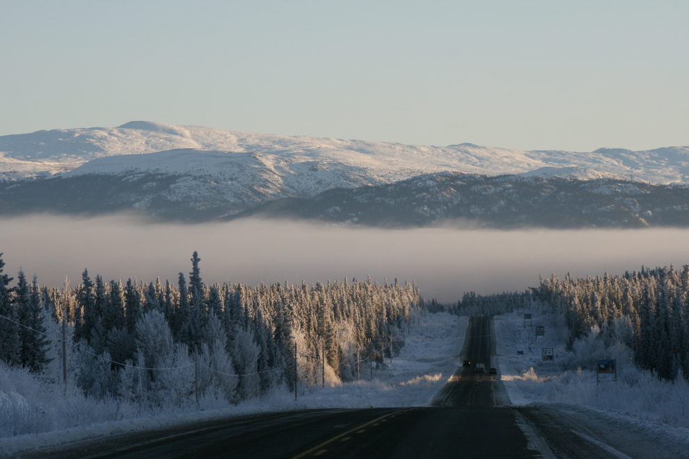A frosty morning on the Alaska Highway west of Whitehorse