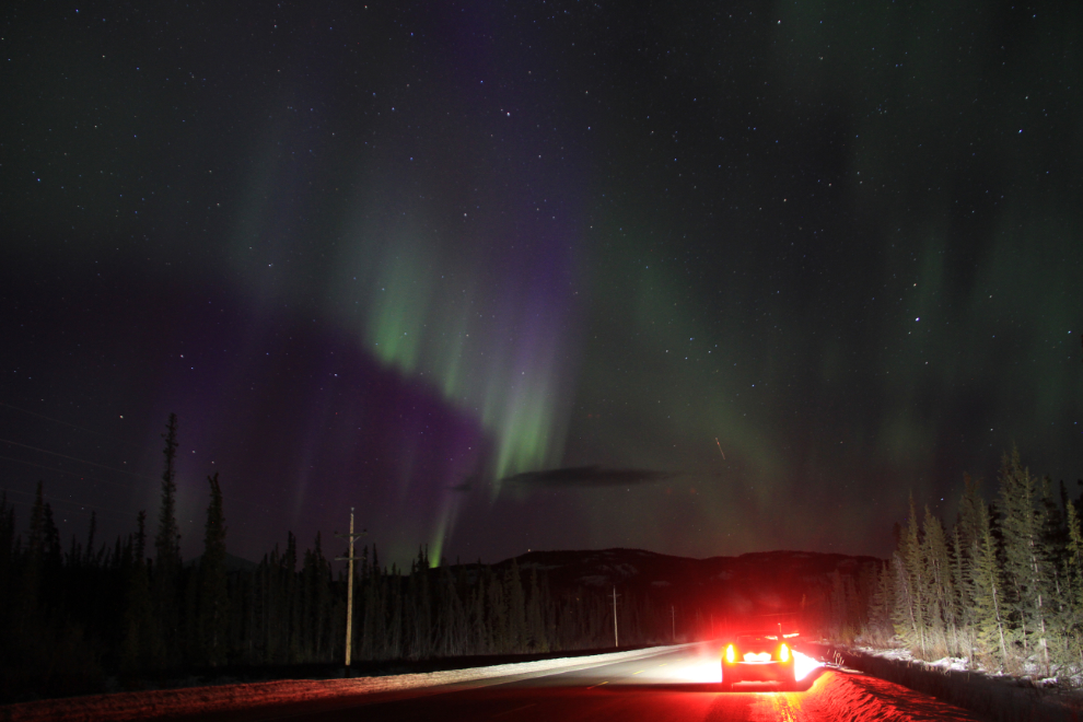 The Northern Lights over the Alaska Highway at Marsh Lake, Yukon