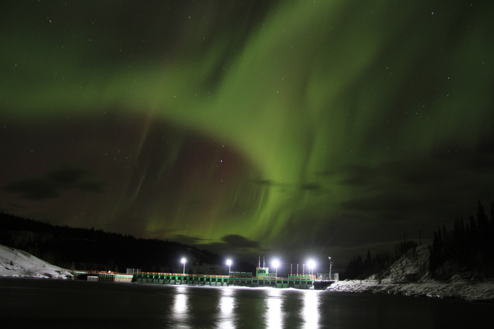 Aurora borealis over the Lewes dam near Whitehorse, Yukon