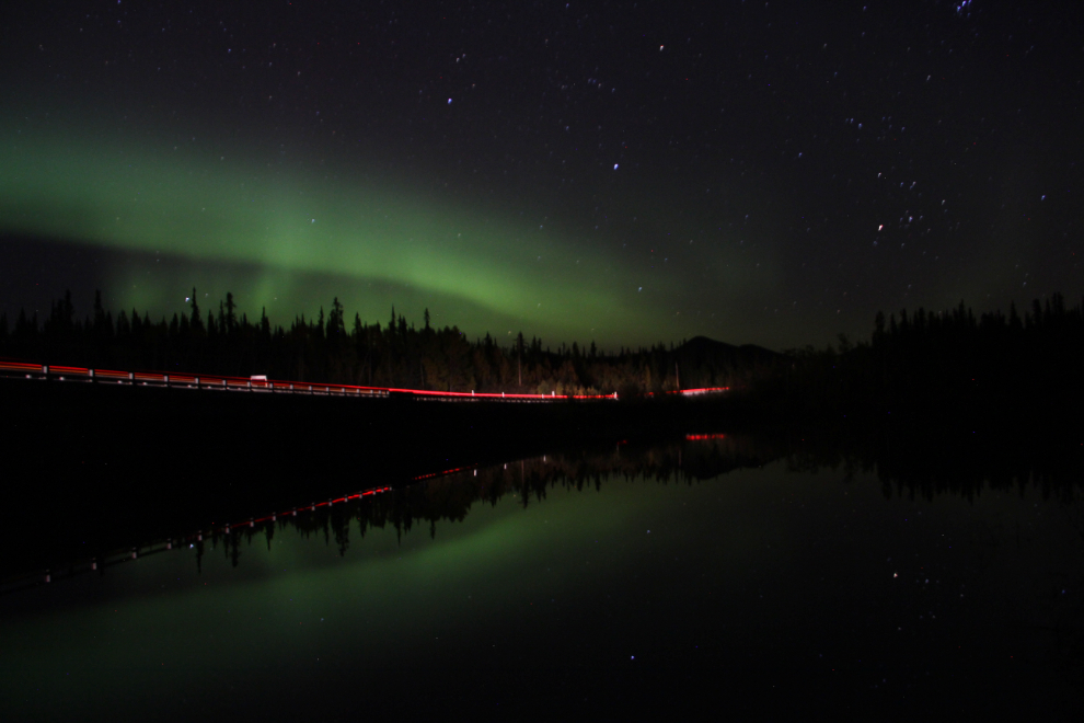 The Northern Lights at the M'Clintock River Bridge, Alaska Highway
