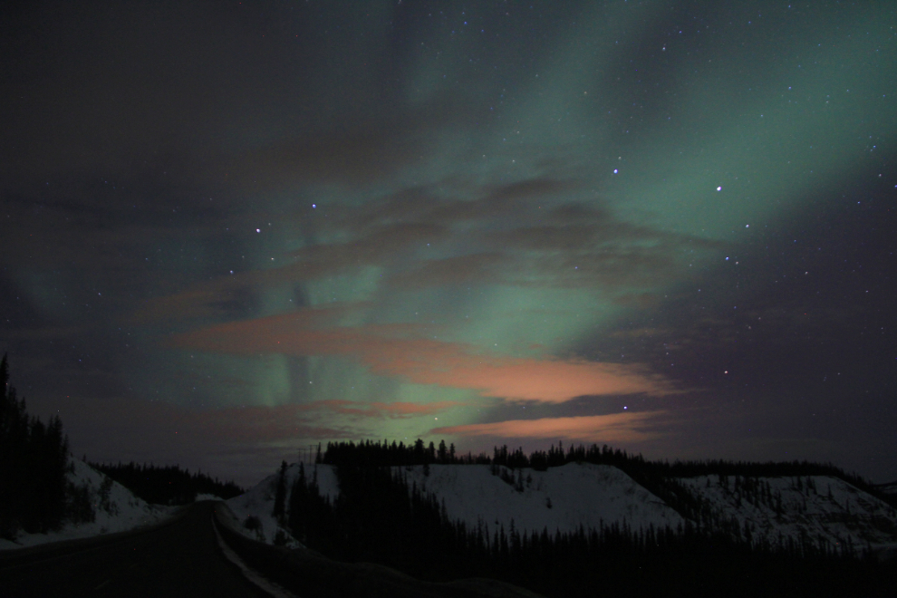 Aurora borealis near the Yukon River Bridge on the Alaska Highway