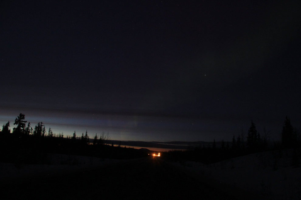Nearing Braeburn Lodge on the North Klondike Highway in the Yukon at night