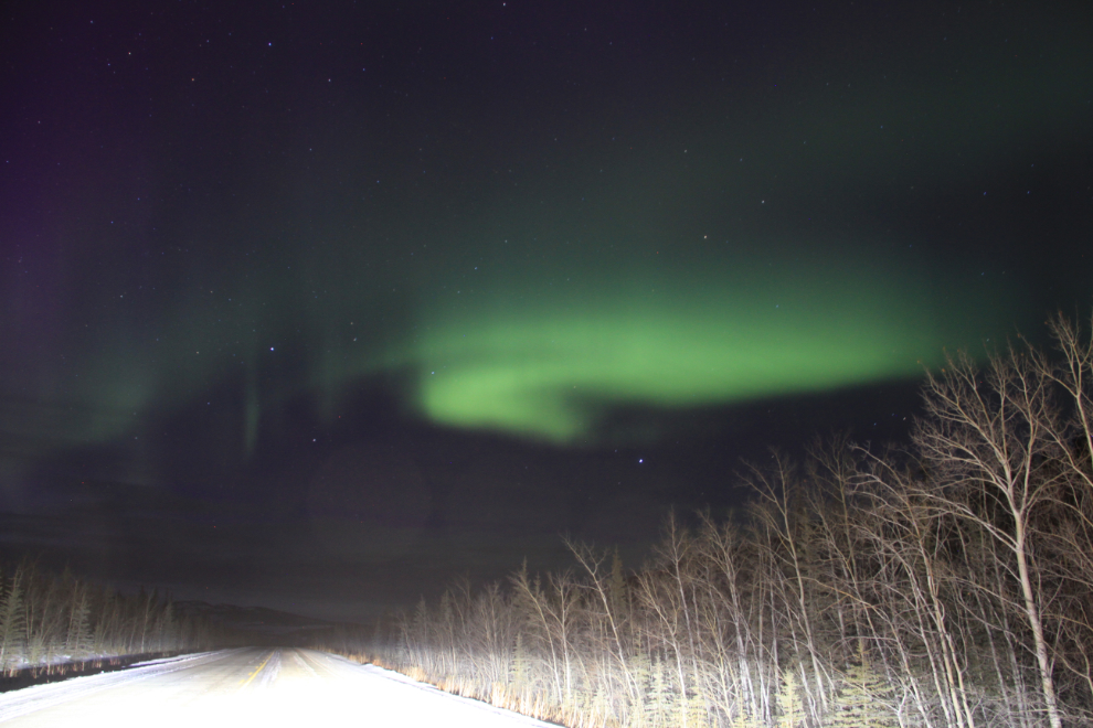 Aurora borealis on the North Klondike Highway in the Yukon 