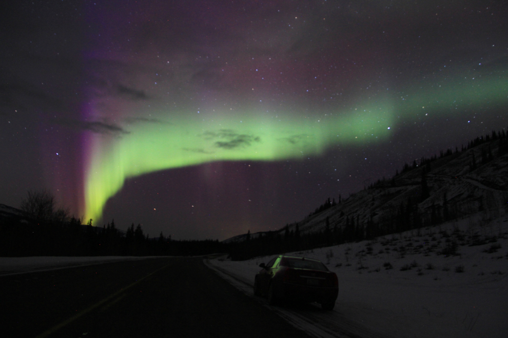 Aurora borealis on the North Klondike Highway in the Yukon