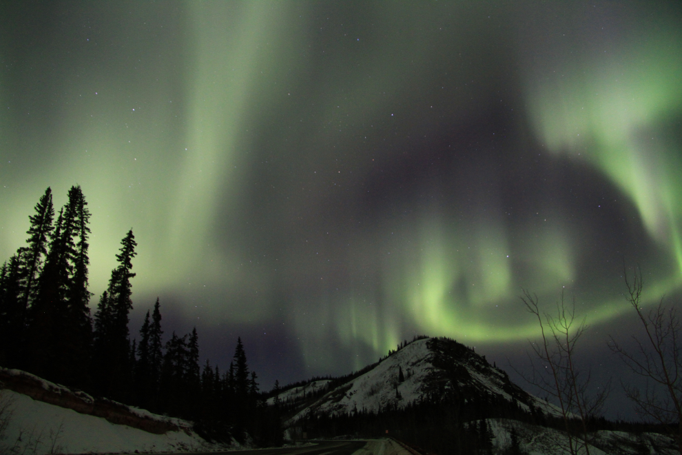 Aurora borealis over Tantalus Butte, Yukon