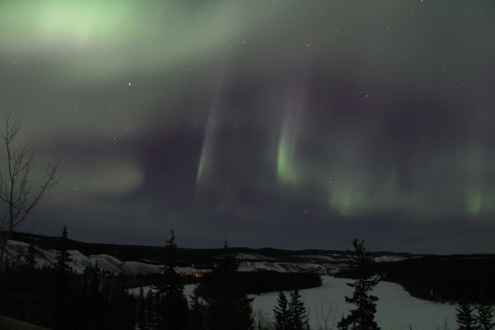 Aurora borealis over the Yukon River at Carmacks