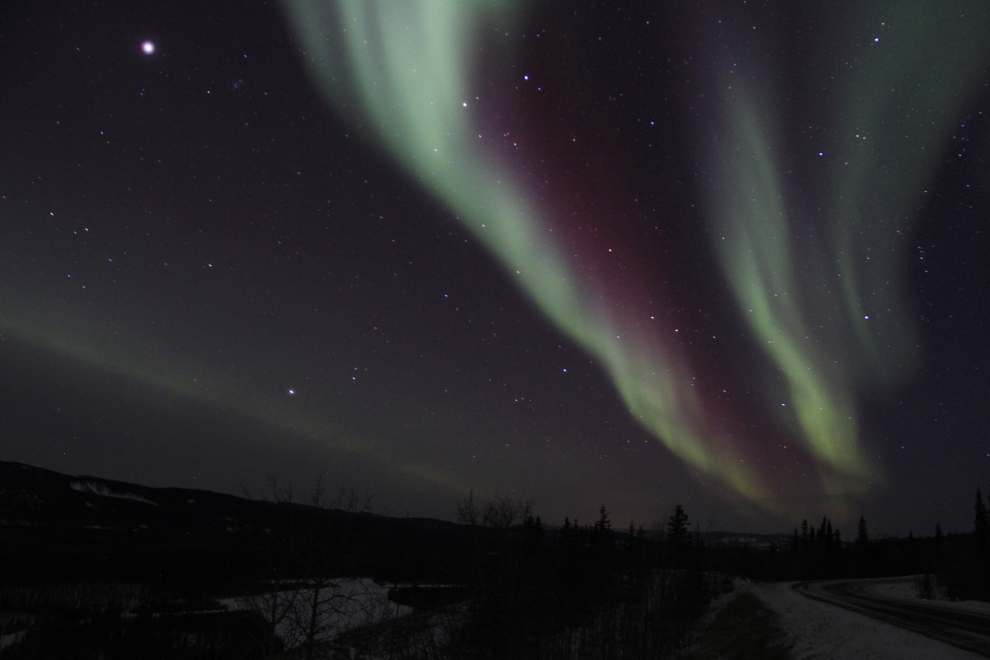 Aurora borealis on the Campbell Highway east of Carmacks, Yukon