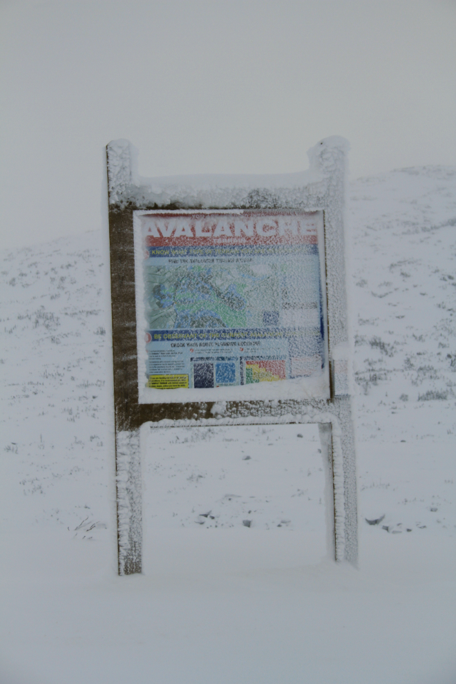 Avalanche warning sign in the White Pass, BC