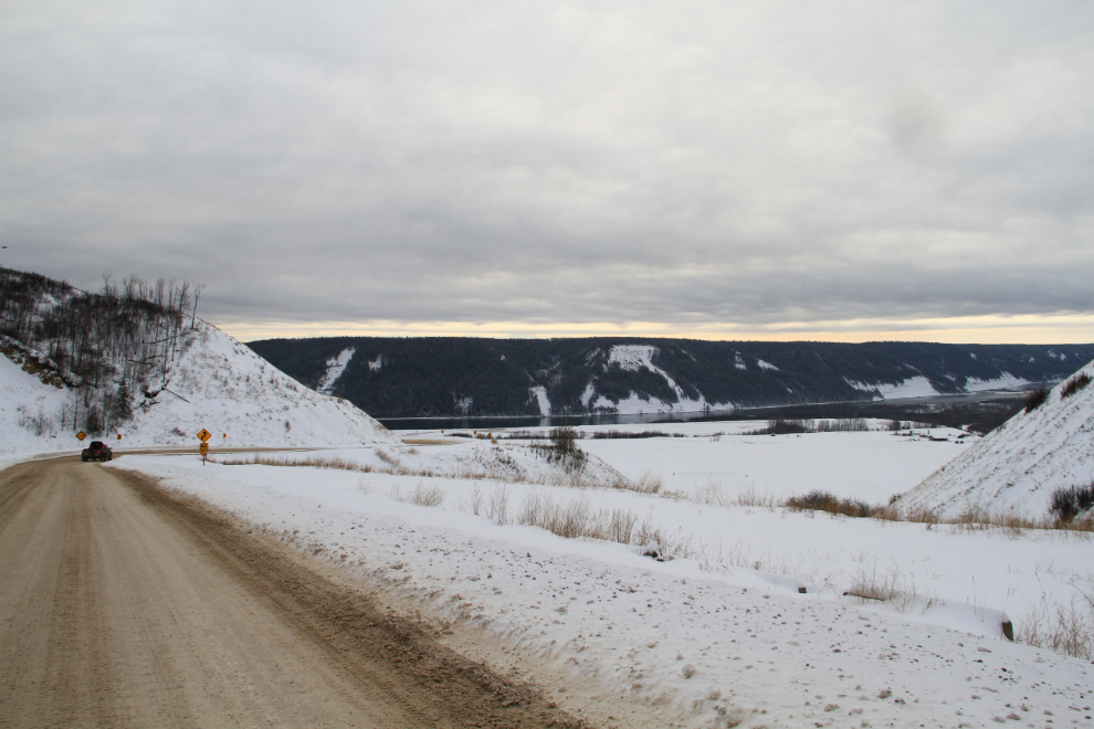 Dropping down to the Peace River on BC Highway 29 in the winter