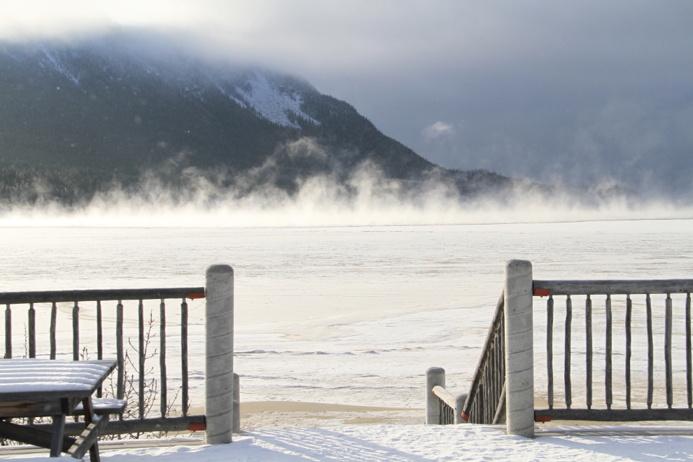 Icy fog being created by Lake Bennett