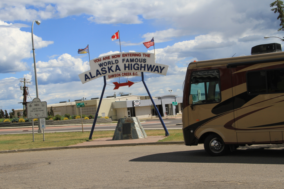 RV at Mile 0 of the Alaska Highway in Dawson Creek