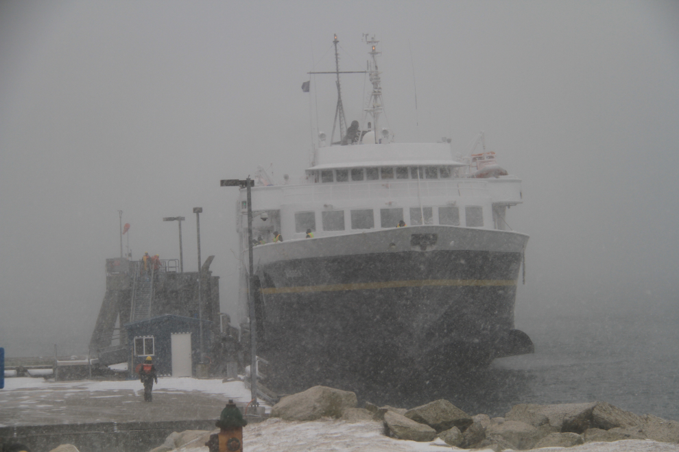 Alaska ferry Aurora in a winter storm