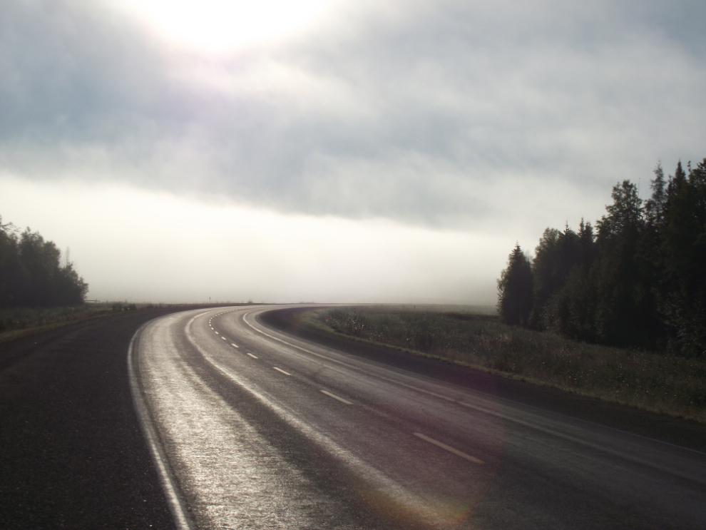 Fog on the Alaska Highway at Fort Nelson