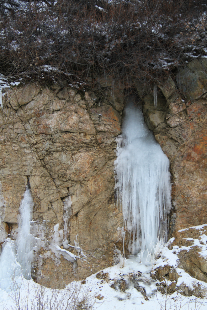 Ice coming out of what looks like solid rock