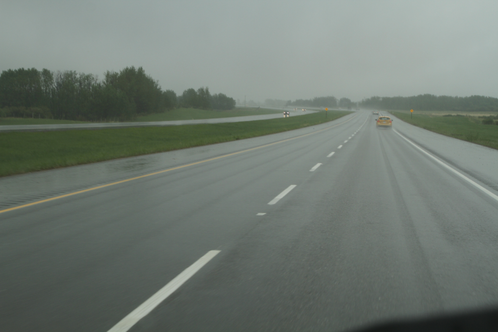 Highway 1A near Cochrane in the rain